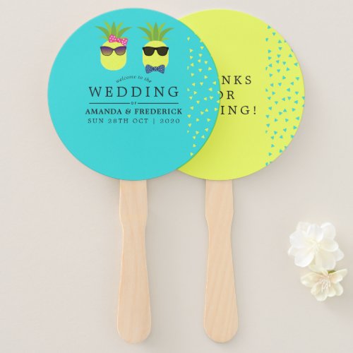 Turquoise and Lemon Summer Beach Wedding Favor Hand Fan