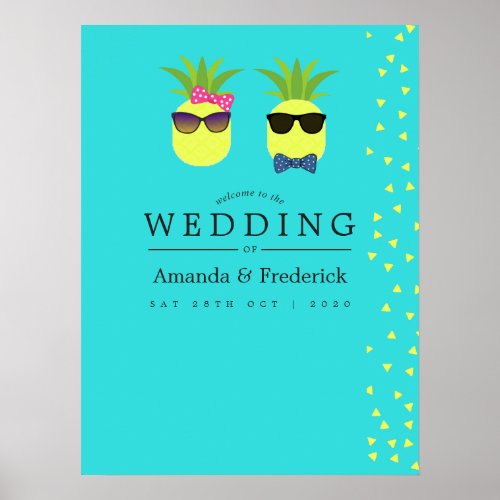 Turquoise and Lemon Summer Beach Wedding Welcome Poster
