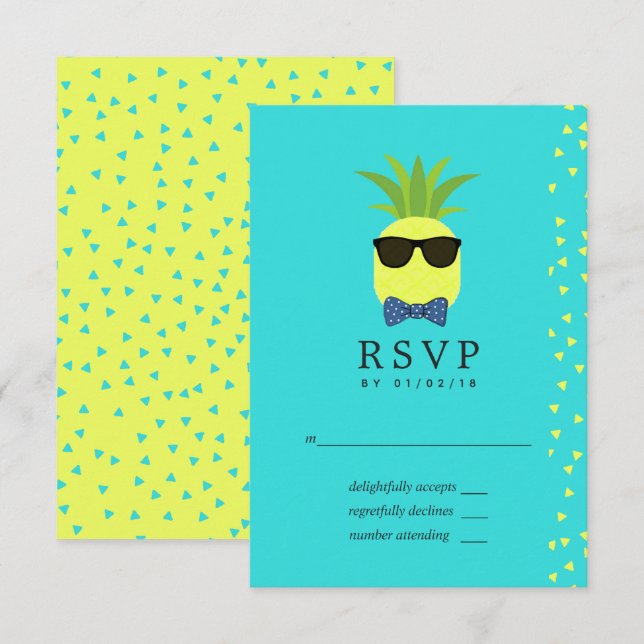Turquoise and Lemon Tropical Summer Bar Mitzvah RSVP Card (Front/Back)