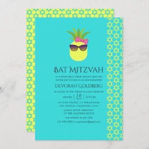 Turquoise and Lemon Tropical Summer Bat Mitzvah Invitation