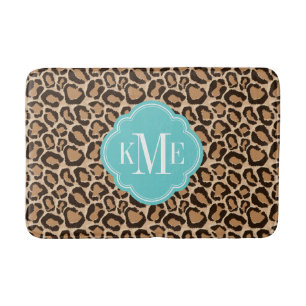 Turquoise and Leopard Print Custom Monogram Bathroom Mat