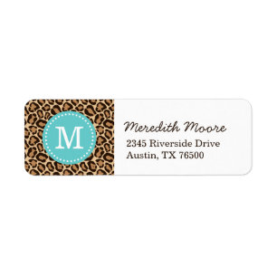 Turquoise and Leopard Print Custom Monogram Label