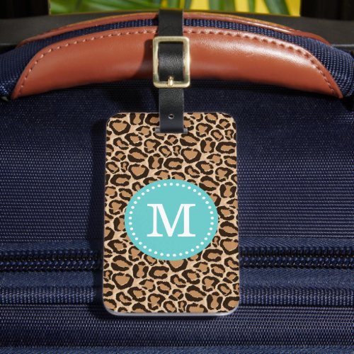 Turquoise and Leopard Print Custom Monogram Luggage Tag