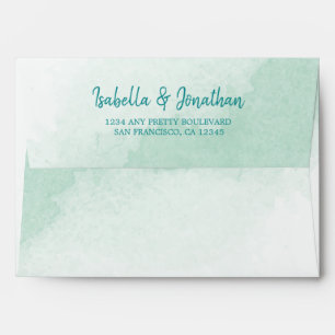 turquoise and light blue watercolor wedding envelope