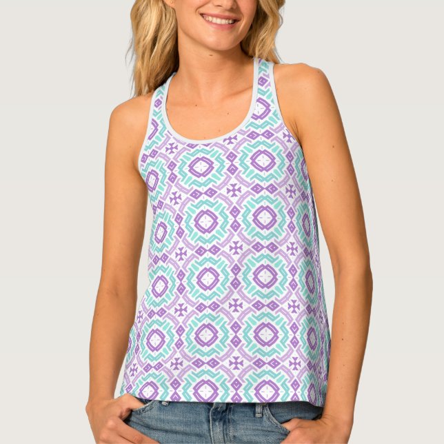 Turquoise and Lilac Pattern Women's Tank Top (Front)