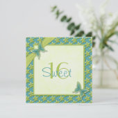 Turquoise and Lime Butterfly Sweet Sixteen Invite (Standing Front)