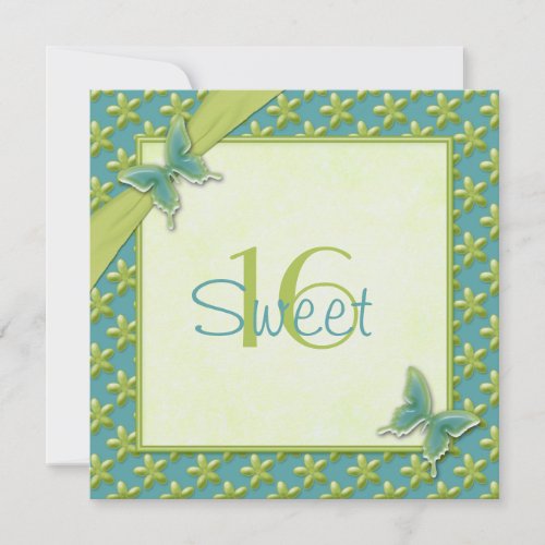 Turquoise and Lime Butterfly Sweet Sixteen Invite
