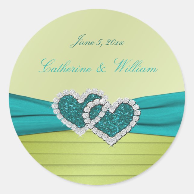 Turquoise and Lime Glitter Heart Round Sticker (Front)