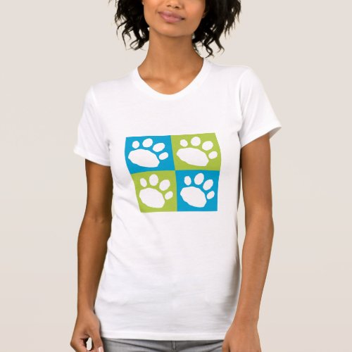 Turquoise and Lime Green Checkerboard Pet Paws T_Shirt