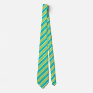 Turquoise and lime green diagonal stripes neck tie