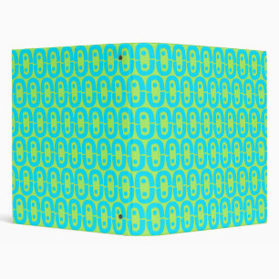 Turquoise and Lime Green Geometric Pattern 3 Ring Binder