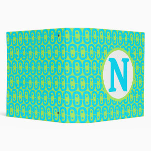 Turquoise and Lime Green Geometric Pattern 3 Ring Binder
