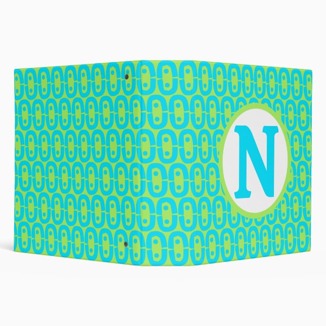 Turquoise and Lime Green Geometric Pattern 3 Ring Binder (Background)
