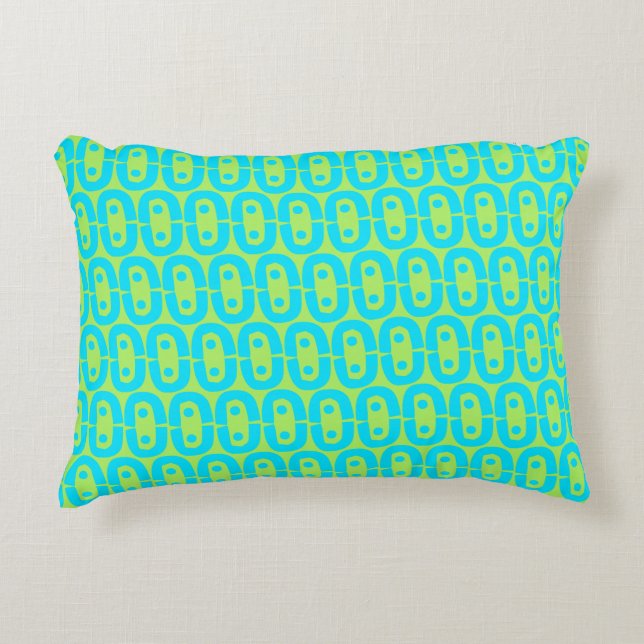 Turquoise and Lime Green Geometric Pattern Accent Pillow (Front)