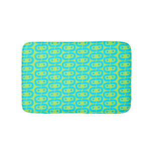 Turquoise and Lime Green Geometric Pattern Bath Mat