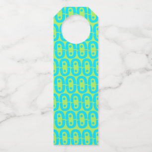 Turquoise and Lime Green Geometric Pattern Bottle Hanger Tag