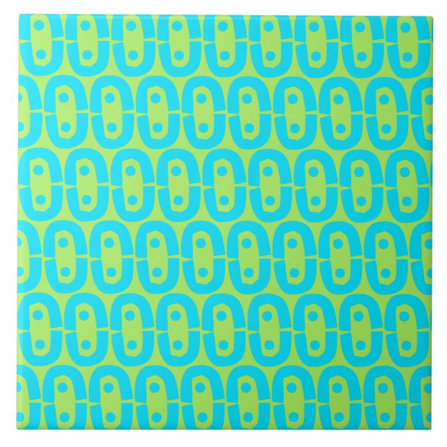 Turquoise and Lime Green Geometric Pattern Ceramic Tile (Front)