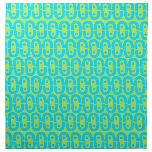 Turquoise and Lime Green Geometric Pattern Cloth Napkin (Front)