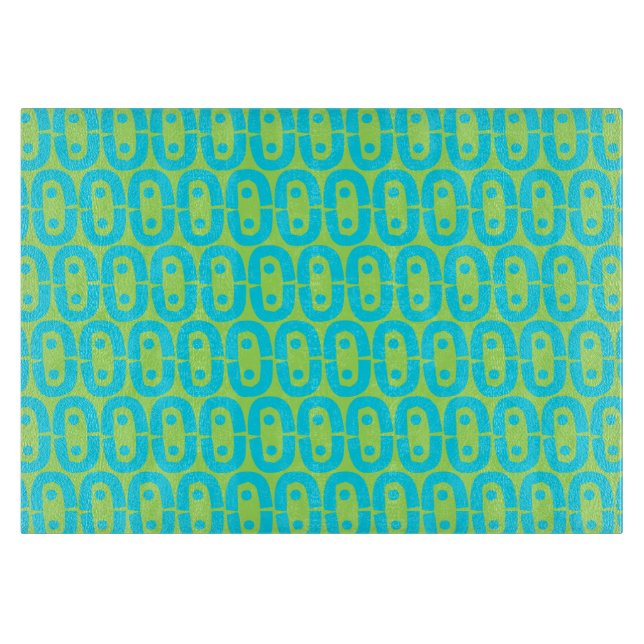 Turquoise and Lime Green Geometric Pattern Cutting Board (Front)