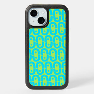 Turquoise and Lime Green Geometric Pattern iPhone 15 Case