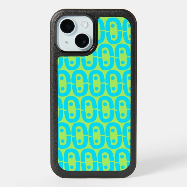 Turquoise and Lime Green Geometric Pattern iPhone 15 Case (Back)