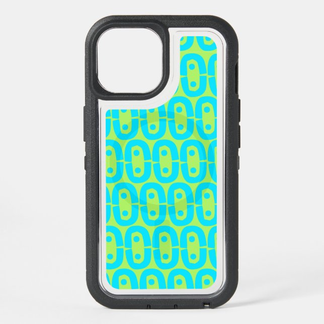 Turquoise and Lime Green Geometric Pattern iPhone 15 Case (Back)