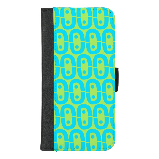 Turquoise and Lime Green Geometric Pattern iPhone Wallet Case (Front)