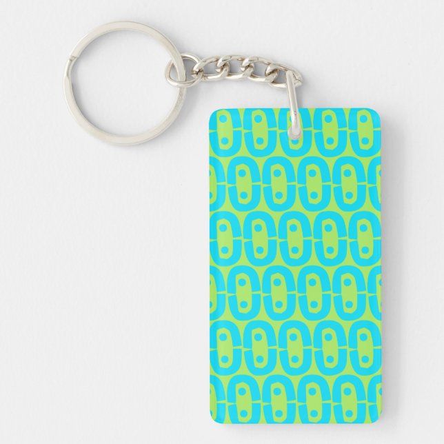 Turquoise and Lime Green Geometric Pattern Keychain (Front)