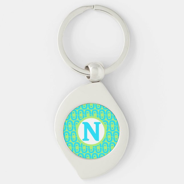 Turquoise and Lime Green Geometric Pattern Keychain (Front)