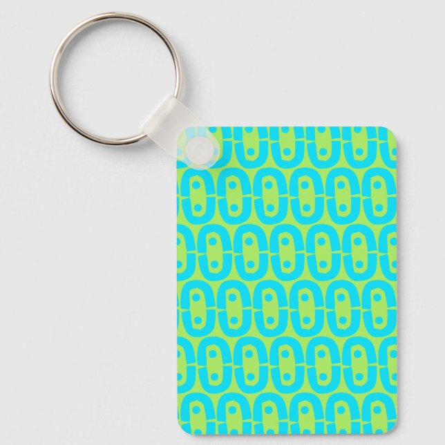 Turquoise and Lime Green Geometric Pattern Keychain (Front)