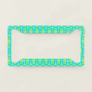 Turquoise and Lime Green Geometric Pattern License Plate Frame