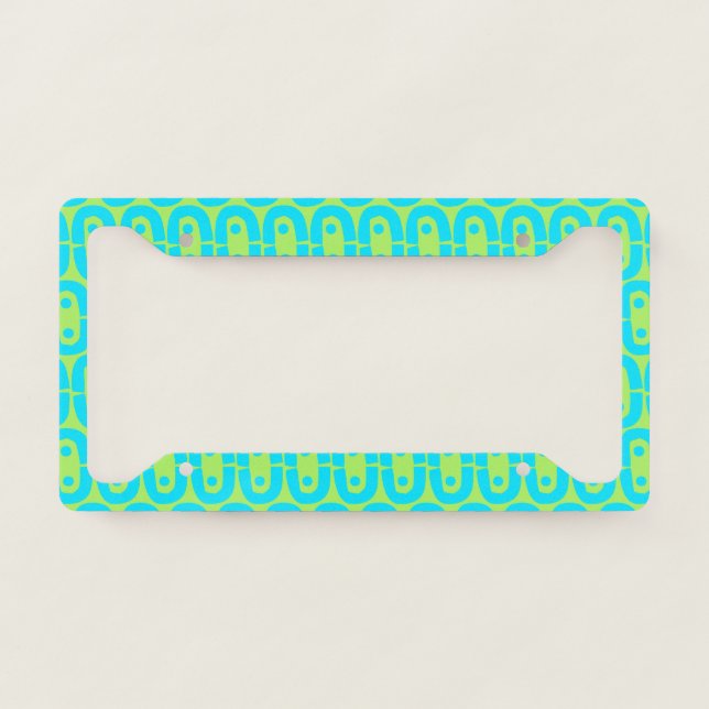 Turquoise and Lime Green Geometric Pattern License Plate Frame (Front)