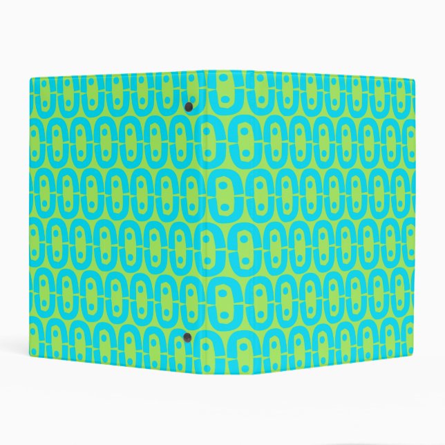 Turquoise and Lime Green Geometric Pattern Mini Binder (Background)