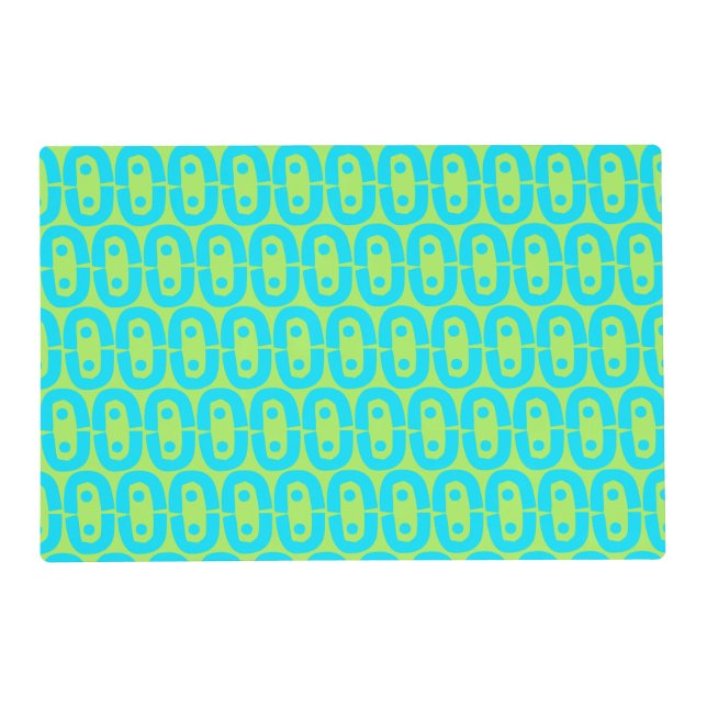 Turquoise and Lime Green Geometric Pattern Placemat (Front)