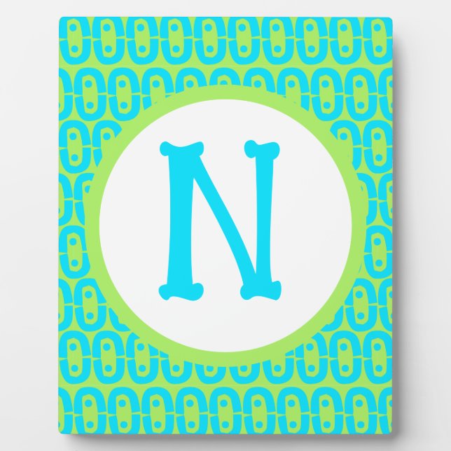 Turquoise and Lime Green Geometric Pattern Plaque (Front)