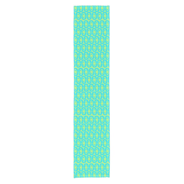 Turquoise and Lime Green Geometric Pattern Short Table Runner (Front)