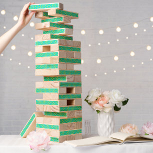 Turquoise and Lime Green Geometric Pattern Topple Tower