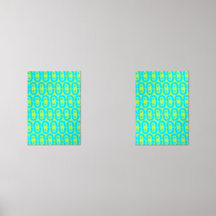Turquoise and Lime Green Geometric Pattern Wall Art Sets