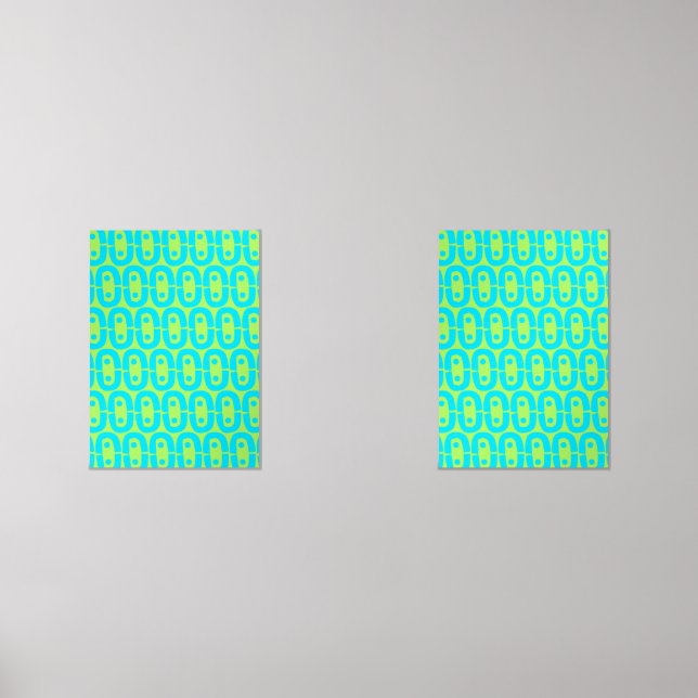Turquoise and Lime Green Geometric Pattern Wall Art Sets (Front)