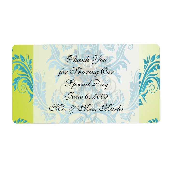 turquoise and lime green ornate damask shipping label