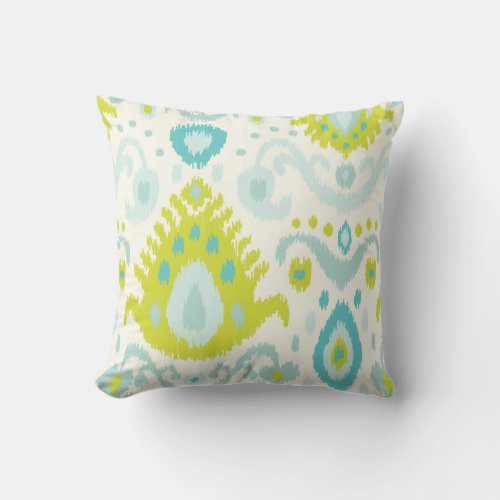 Turquoise and Lime Ikat Print Throw Pillow