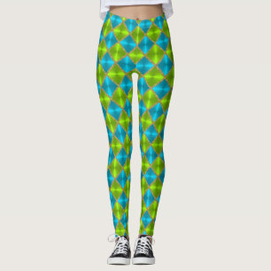 Turquoise and Lime with Gold Squares Leggings