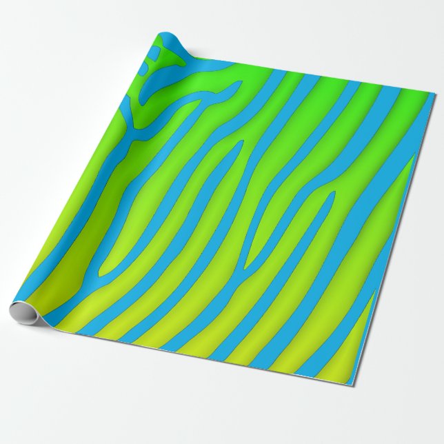 Turquoise and Lime Zebra Stripes Animal Print Wrapping Paper (Unrolled)