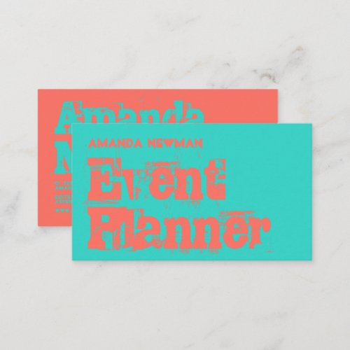 Turquoise and Living Coral Grunge Typography Business Card