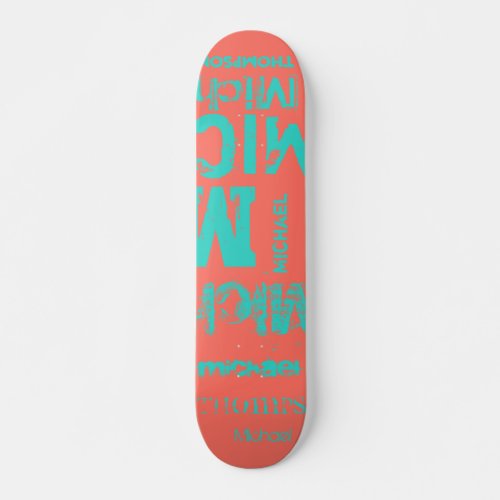 Turquoise and Living Coral Grunge Word Cloud Skate Skateboard