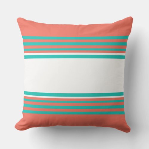 Turquoise and Living Coral Stripes Throw Pillow