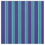 [ Thumbnail: Turquoise and Midnight Blue Striped Pattern Fabric ]