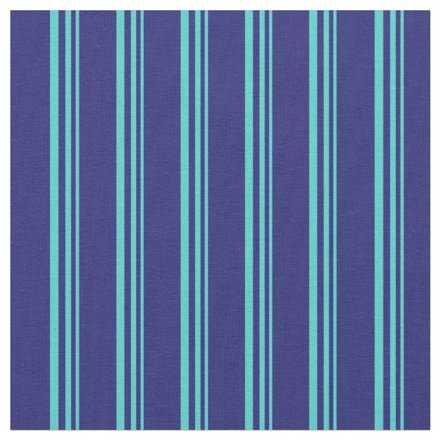 Turquoise and Midnight Blue Striped Pattern Fabric (Close Up)