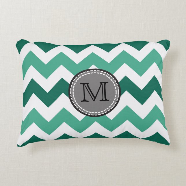 Turquoise and Mint Chevron Zigzag Monogram Accent Pillow (Front)
