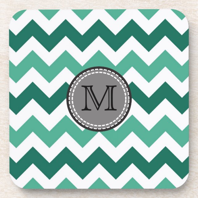 Turquoise and Mint Chevron Zigzag Monogram Beverage Coaster (Front)